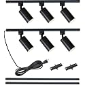Plug in Track Lighting with Power Cord, 6-Light GU10 Track Lighting Kit with 6.6FT H Type Track Lighting Rails, Modern Kitchen LED Track Lighting Fixtures Ceiling Spot Light, Black (No Bulbs)