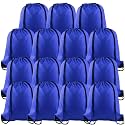 PLULON 15 Pcs Blue Drawstring Bags Drawstring Backpack Bulk, String Backpack Cinch Sack Sport Gym Backpack Bags for Yoga Traveling Outdoor Sports