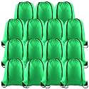 PLULON 15 Pcs Green Drawstring Bags Drawstring Backpack Bulk, String Backpack Cinch Sack Sport Gym Bags for Yoga Traveling Outdoor Sports