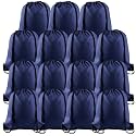 PLULON 15 Pcs Navy Blue Drawstring Bags Drawstring Backpack Bulk, String Backpack Cinch Sack Sport Gym Bags for Yoga Traveling Outdoor Sports