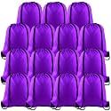 PLULON 15 Pcs Purple Drawstring Bags Drawstring Backpack Bulk, String Backpack Cinch Sack Sport Gym Backpack Bags for Yoga Traveling Outdoor Sports