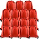 PLULON 15 Pcs Red Drawstring Bags Drawstring Backpack Bulk, String Backpack Cinch Sack Sport Gym Bags for Yoga Traveling Outdoor Sports