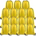 PLULON 15 Pcs Yellow Drawstring Bags, Drawstring Backpack Bulk, Modern Casual Gym Backpack Bags for Yoga Traveling Outdoor Sports