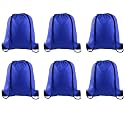 PLULON 6 Pcs Drawstring Bags Bulk Blue Drawstring Backpack String Backpack Cinch Sack Sport Gym Backpack Bags for Yoga Traveling Outdoor Sports