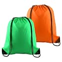 PLULON 2Pcs Drawstring Bags Bulk, Drawstring Backpack Green Orange String Backpack Cinch Sack Sport Gym Backpack Bags for Yoga Traveling Outdoor Sports