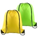 PLULON 2Pcs Drawstring Bags Bulk, Drawstring Backpack Green Yellow String Backpack Cinch Sack Sport Gym Backpack Bags for Yoga Traveling Outdoor Sports