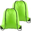 PLULON 2Pcs Drawstring Bags Bulk, Fluorescent Green Drawstring Backpack String Backpack Cinch Sack Sport Gym Bags for Yoga Traveling Outdoor Sports