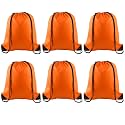 PLULON 6 Pcs Drawstring Bags Bulk Orange Drawstring Backpack String Backpack Cinch Sack Sport Gym Backpack Bags for Yoga Traveling Outdoor Sports