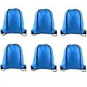 PLULON 6 Pcs Drawstring Bags Bulk Blue Drawstring Backpack String Backpack Cinch Sack Sport Gym Bags for Yoga Traveling Outdoor Sports