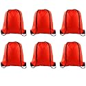 PLULON 6 Pcs Drawstring Bags Bulk Red Drawstring Backpack String Backpack Cinch Sack Sport Gym Backpack Bags for Yoga Traveling Outdoor Sports