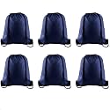 PLULON 6 Pcs Drawstring Bags Bulk Navy Blue Drawstring Backpack String Backpack Cinch Sack Sport Gym Backpack Bags for Yoga Traveling Outdoor Sports