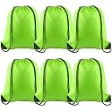 PLULON 6 Pcs Drawstring Bags Bulk Fluorescent Green Drawstring Backpack String Backpack Cinch Sack Sport Gym Backpack Bags for Yoga Traveling Outdoor Sports