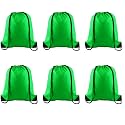 PLULON 6 Pcs Green Drawstring Backpacks for Yoga Traveling Outdoor Sports