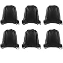 PLULON 6 Pcs Drawstring Bags Bulk, Black Drawstring Backpack String Backpack Cinch Sack Sport Gym Backpack Bags for Yoga Traveling Outdoor Sports