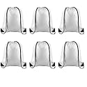 PLULON 6 Pcs White Drawstring Bags Bulk Drawstring Backpack String Backpack Cinch Sack Sport Gym Backpack Bags for Yoga Traveling Outdoor Sports