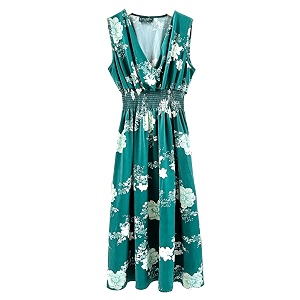 Plum Feathers Casual Smocked Dress Exotic Print
