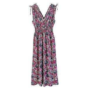 Plum Feathers Casual Smocked Dress Exotic Print