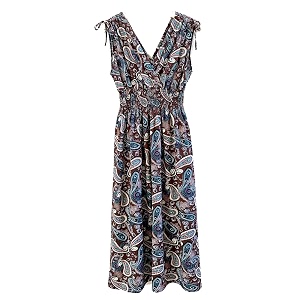 Plum Feathers Casual Smocked Dress Exotic Print