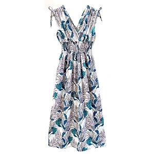 Plum Feathers Casual Smocked Dress Exotic Print