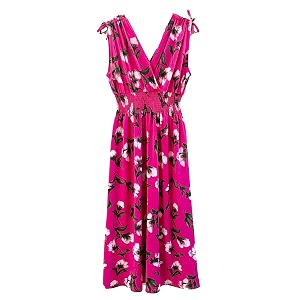 Plum Feathers Casual Smocked Dress Exotic Print