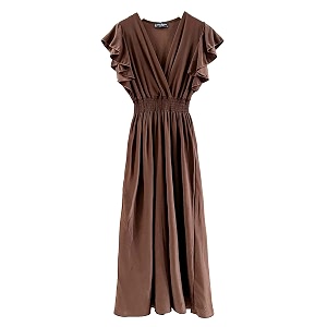 Plum Feathers Casual Smocked Dress Exotic Print