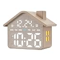 Plumeet Digital Alarm Clock, Bedroom Clock with Large Numbers, Date, Week, Dual Alarms, Dimmer and Ambient Light, House-Shaped Electric Bedside Desk Clock, Adapter Batteries Powered, Grey