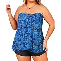 Plus Size Bandeau Tankini 2 Piece Halter Swimsuit with Shorts