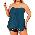 Plus Size Bandeau Tankini 2 Piece Halter Swimsuit with Shorts