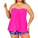 Plus Size Bandeau Tankini 2 Piece Halter Swimsuit with Shorts