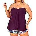Plus Size Bandeau Tankini 2 Piece Halter Swimsuit with Shorts