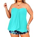 Plus Size Bandeau Tankini 2 Piece Halter Swimsuit with Shorts