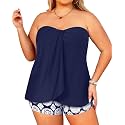 Plus Size Bandeau Tankini 2 Piece Halter Swimsuit with Shorts