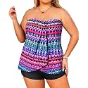 Plus Size Bandeau Tankini 2 Piece Halter Swimsuit with Shorts