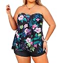 Plus Size Bandeau Tankini 2 Piece Halter Swimsuit with Shorts