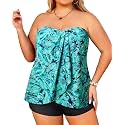 Plus Size Bandeau Tankini 2 Piece Halter Swimsuit with Shorts