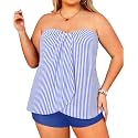 Plus Size Bandeau Tankini 2 Piece Halter Swimsuit with Shorts