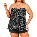 Plus Size Bandeau Tankini 2 Piece Halter Swimsuit with Shorts
