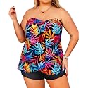 Plus Size Bandeau Tankini 2 Piece Halter Swimsuit with Shorts