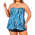 Plus Size Bandeau Tankini 2 Piece Halter Swimsuit with Shorts