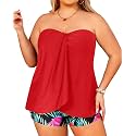 Plus Size Bandeau Tankini 2 Piece Halter Swimsuit with Shorts