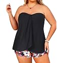 Plus Size Bandeau Tankini 2 Piece Halter Swimsuit with Shorts