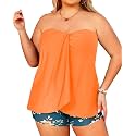 Plus Size Bandeau Tankini 2 Piece Halter Swimsuit with Shorts