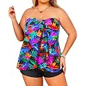 Plus Size Bandeau Tankini 2 Piece Halter Swimsuit with Shorts
