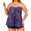 Plus Size Bandeau Tankini 2 Piece Halter Swimsuit with Shorts