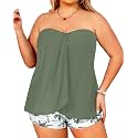 Plus Size Bandeau Tankini 2 Piece Halter Swimsuit with Shorts
