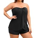 Plus Size Bandeau Tankini 2 Piece Halter Swimsuit with Shorts