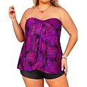 Plus Size Bandeau Tankini 2 Piece Halter Swimsuit with Shorts