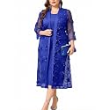 Plus Size Mother of The Bride Formal 2 Piece Dress Set with 3D Floral Mesh Jacket Dressy Suit Outfits Guest