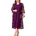 Plus Size Mother of The Bride Formal 2 Piece Dress Set with 3D Floral Mesh Jacket Dressy Suit Outfits Guest