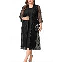 Plus Size Mother of The Bride Formal 2 Piece Dress Set with 3D Floral Mesh Jacket Dressy Suit Outfits Guest